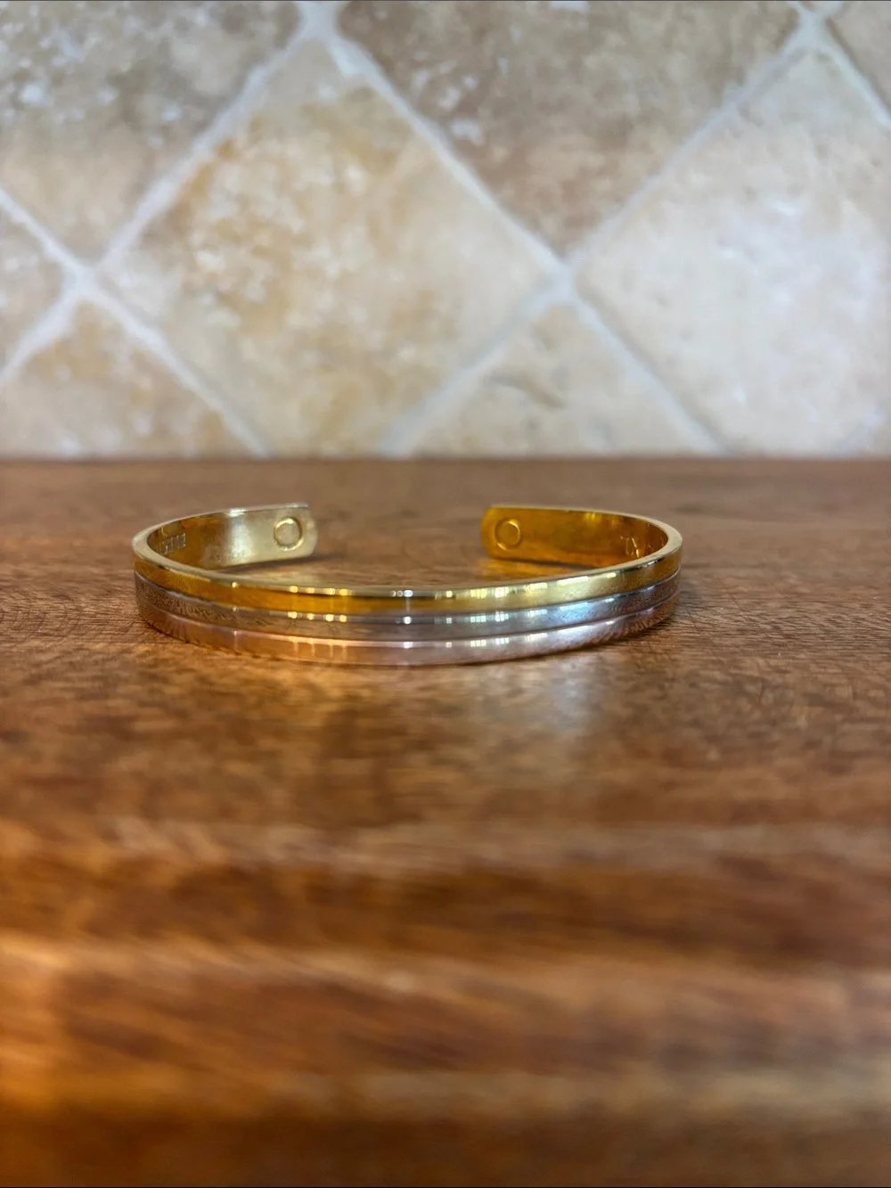 Vintage Three Tone Magnetic Cuff Bracelet - Gold & Silver&Copper L/XL